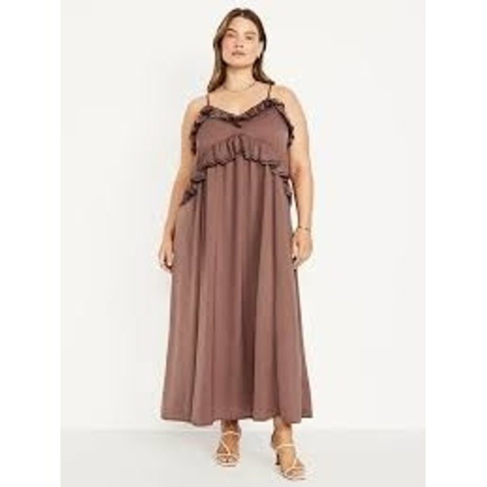 Old Navy Maxi Dress Women XL Warm Taupe Ruffle Tiered Boho Sleeveless OW705691 - Picture 9 of 9